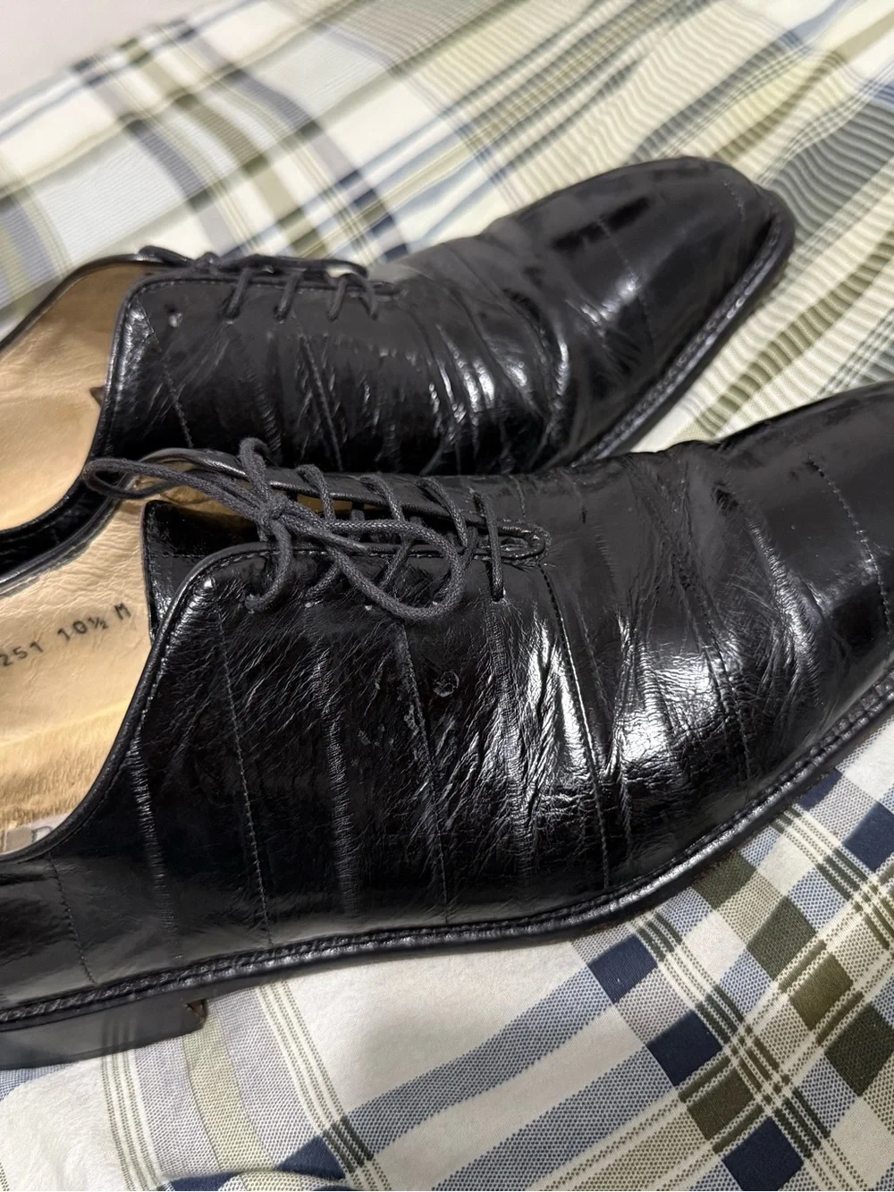 Belvedere Florence Hand Crafted Italian Eel Skin Black Dress Shoes 10.5 M